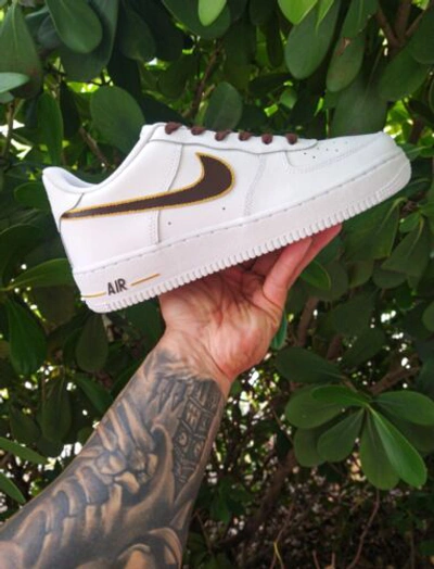 Pre-owned Nike Air Force 1 Women White Brown Gold Multi Size Girls Gs Men Af1