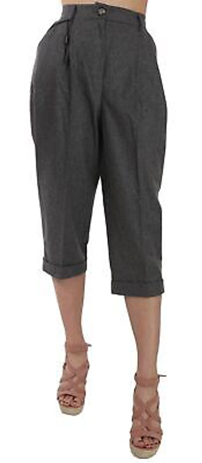 Pre-owned Dolce & Gabbana Pants Pleated Wool Cropped Trouser It44/us10/l $900 In Gray