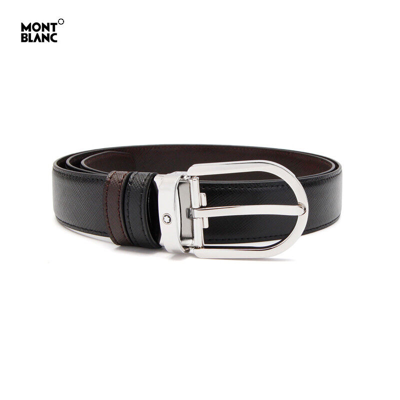 Pre-owned Montblanc Genuine  113834 Men's Natural Cow Leather Reversible Belt Black & Brown