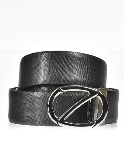 Pre-owned Zegna Belt Double Face Leather Italy Man Black Bsafx1994c Nbu Sz.115 Make Offer