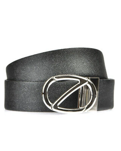 Pre-owned Zegna Belt Double Face Leather Italy Man Black Bcvrm2408b Ner Sz.105 Make Offer