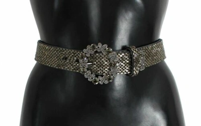 Pre-owned Dolce & Gabbana Dolce&gabbana Women Gray Waist Belt Viscose Swarovski Crystals Strap 65 Cm 26"
