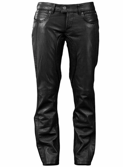 Pre-owned Goldensleather Genuine Leather Low Cut Leather Pant For Men Straight Leg Men Leather Trouser In Black