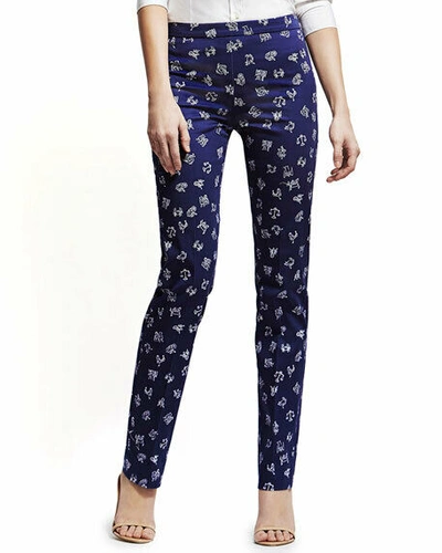 Pre-owned Carolina Herrera Womens Skinny Pant Dark Blue Zodiac Print Size 6 Apc415