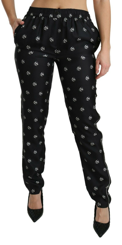 Pre-owned Dolce & Gabbana Pants Silk Black Printed Mid Waist Skinny It40/ Us6/ S Rrp $1200