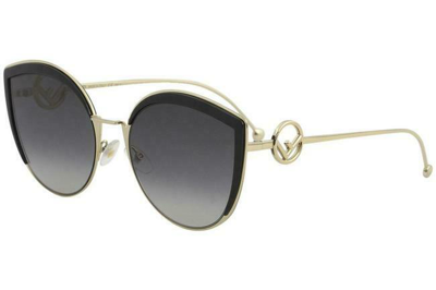 Pre-owned Fendi Sunglasses Ff 0290/s 8079o Cat Eye Black / Gold Frames Gray Gradient Lens