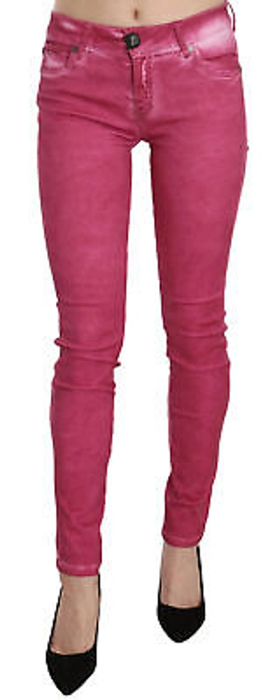 Pre-owned Plein Sud Jeanius Pants Pink Velvet Mid Waist Skinny Trouser S. W28 Rrp $450