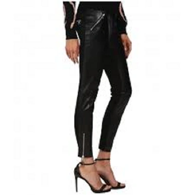 Pre-owned Valentino Red  Women's Leather Pants With Jersey Ponte Panels Nero 44 (us 6) X 28 In Black