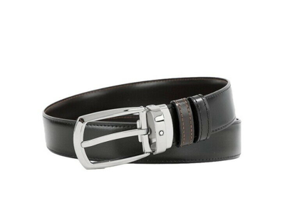 Pre-owned Montblanc 112960 Leather Strap Reversible Belt 1x45 Inch Eu Made Fedex Priority In Black