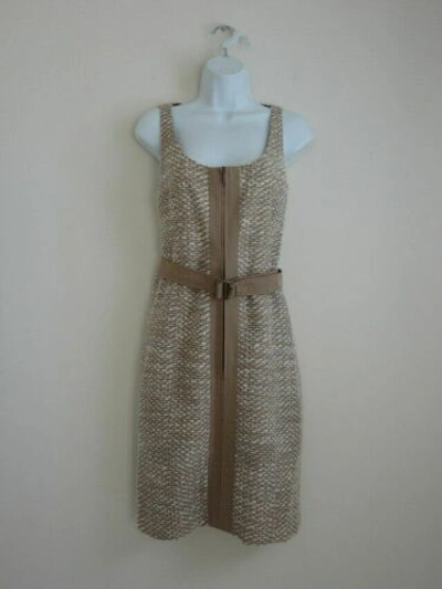 Pre-owned Akris Camel Offwhite Wool Sheath Sleeveless Dress With Belt 8 In White
