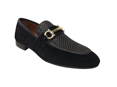 Pre-owned Uomo Sigotto  Men's Slip On Black Suede/leather Dress Shoes 6530