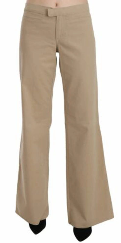Pre-owned Just Cavalli Women Beige Dress Pants Cotton Flared Zip Mid Waist Casual Trousers