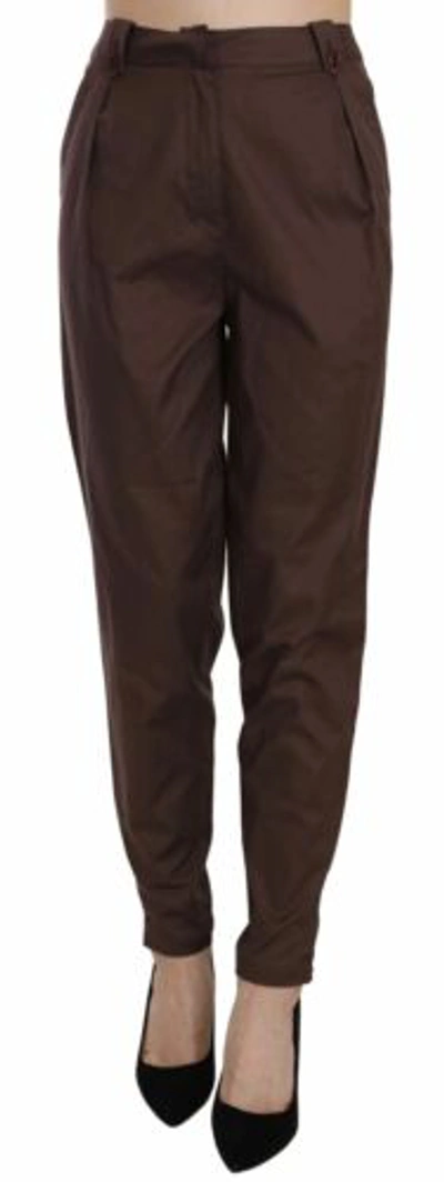 Pre-owned Just Cavalli Women Brown Pants Cotton Blend High Waist Tapered Casual Trousers