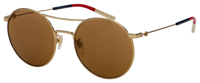 Pre-owned Gucci Gg0680sk 003 Gold/gold Brown Round Sunglasses