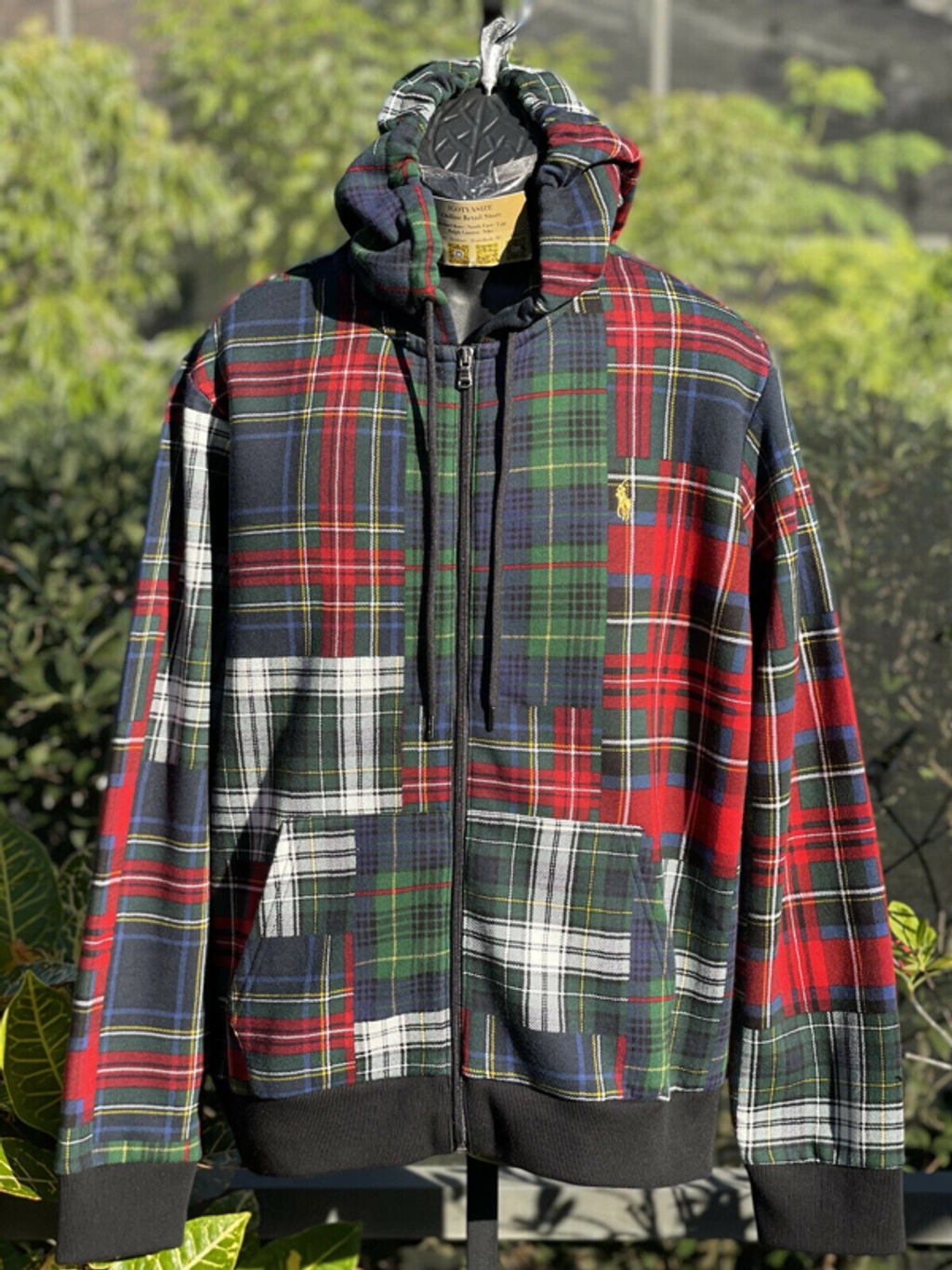 Pre-owned Polo Ralph Lauren Patchwork Plaid Full-zip Fleece Hoodie