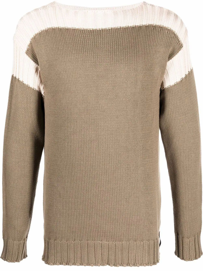 Fendi Two-tone Cotton And Cashmere Roundneck Sweater In Brown
