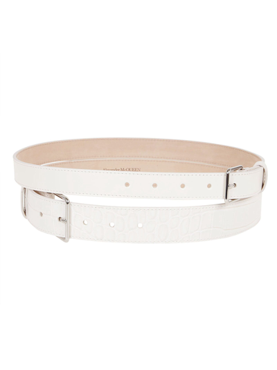 Alexander Mcqueen Double-buckle Leather Belt In White