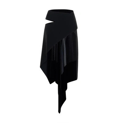 Mugler Silk Blend Satin Asymmetrical Mini Skirt In Black