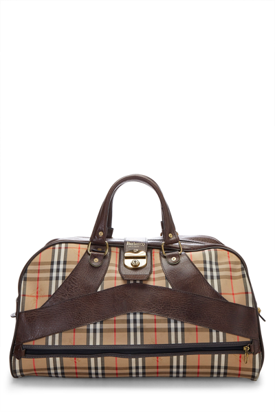 Pre-owned Burberry Beige Haymarket Check Duffle Large 
