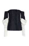 Hellessy Women's Pelicano Pinstriped Ruched Off-the-shoulder Jacket In Stripe