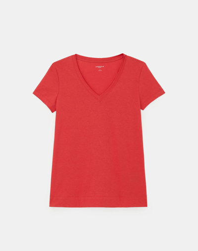 Lafayette 148 Cotton Jersey Modern V-neck Tee In Red