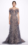 MARCHESA WOMEN'S FEATHER-EMBROIDERED GOWN