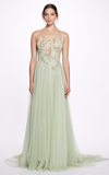 MARCHESA WOMEN'S EMBROIDERED-BODICE TULLE GOWN