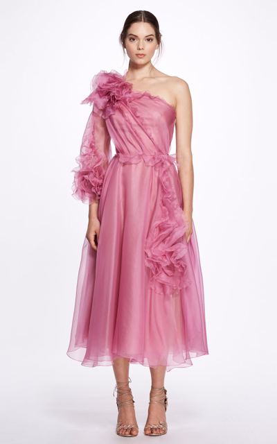 Marchesa Women's Asymmetric Silk Midi Dress In Pink