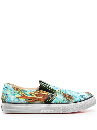 Philipp Plein Flame Slip-on Trainers In Blue