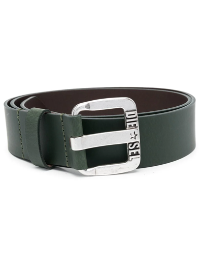 Diesel Logo-buckle Buffalo Leather Belt In Green