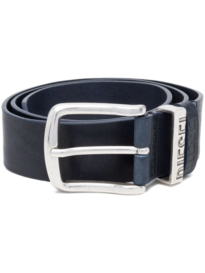 Diesel Logo-loop Leather Buckle Belt In Blue