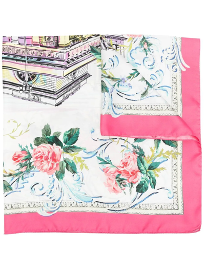 Pre-owned Dolce & Gabbana 2016 Floral-print Silk Scarf In White