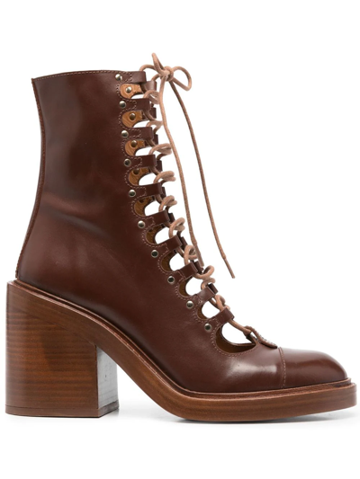 Chloé Ankle Lace-up Fastening Boots In Brown