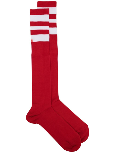 Erl Cotton Blend Knitted Tube Socks In Red