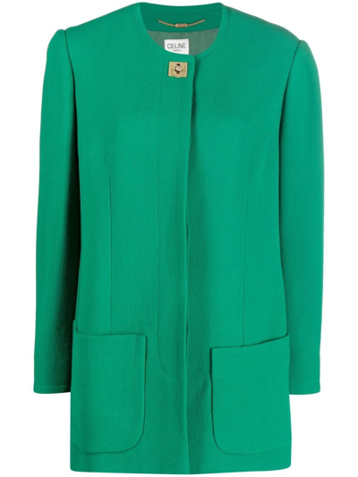 Pre-owned Celine  Collarless Single-breasted Jacket In Green