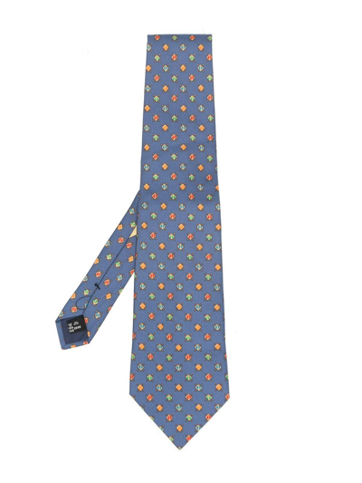 Pre-owned Salvatore Ferragamo 1990s Geometric-print Silk Tie In Blue