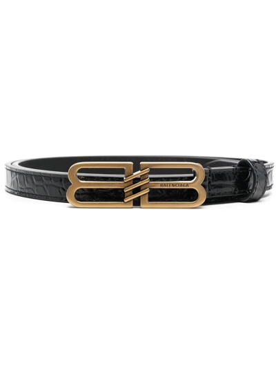Balenciaga 15mm Bb Signature Leather Belt In 1000