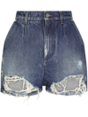 DOLCE & GABBANA DISTRESSED HIGH-RISE DENIM SHORTS