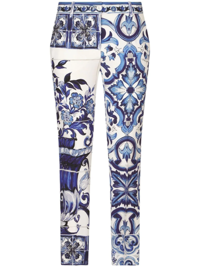 Dolce & Gabbana Maiolica-print Tailored Trousers In Blu