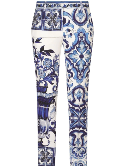 Dolce & Gabbana Majolica-print Charmeuse Pants In Multicolor