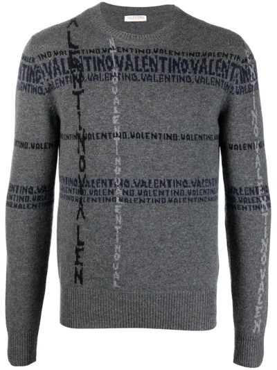 Valentino Intarsia-knit Logo Cashmere Jumper In Grey