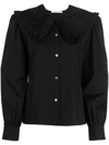 ALESSANDRA RICH RUCHED COLLAR BUTTON-UP BLOUSE