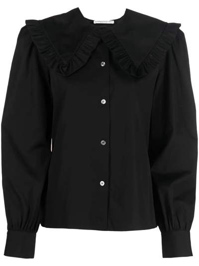 Alessandra Rich Cotton Poplin Shirt W/ Peter Pan Collar In Black