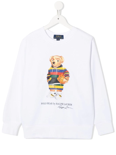 Ralph Lauren Kids' Polo Bear-print Cotton Sweatshirt In White