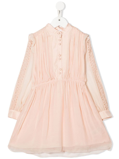 Chloé Kids' Lace-detail Silk Dress In Pink