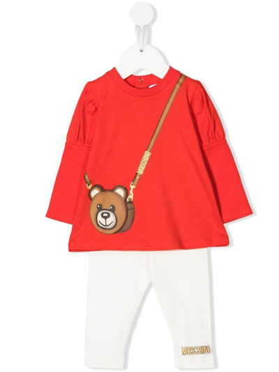 Moschino Babies' Teddy Bear-print T-shirt Set In Red