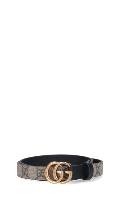 Gucci 2cm Gg Marmont Canvas Thin Belt In Neutrals