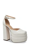 Chase & Chloe Platform Block Heel Pump In White Patent