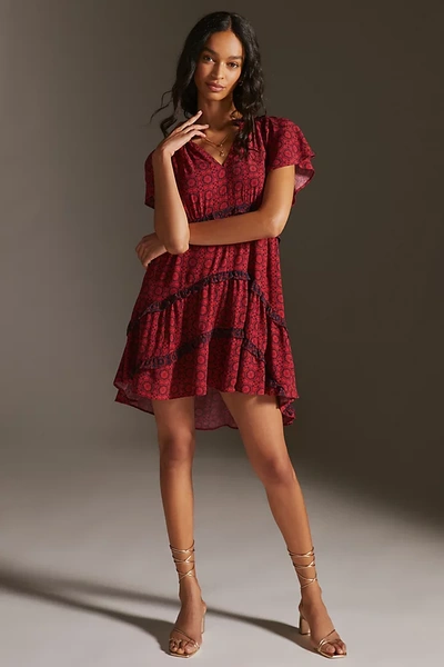 Anthropologie By  Robin Tiered Mini Dress In Red