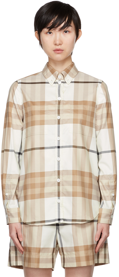 Burberry Check Cotton Button-down Shirt In Frosted White